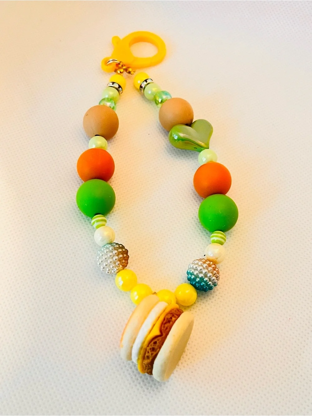 Beaded Phone/key Chain with Mini Breakfast sandwich Charm - Kawaii